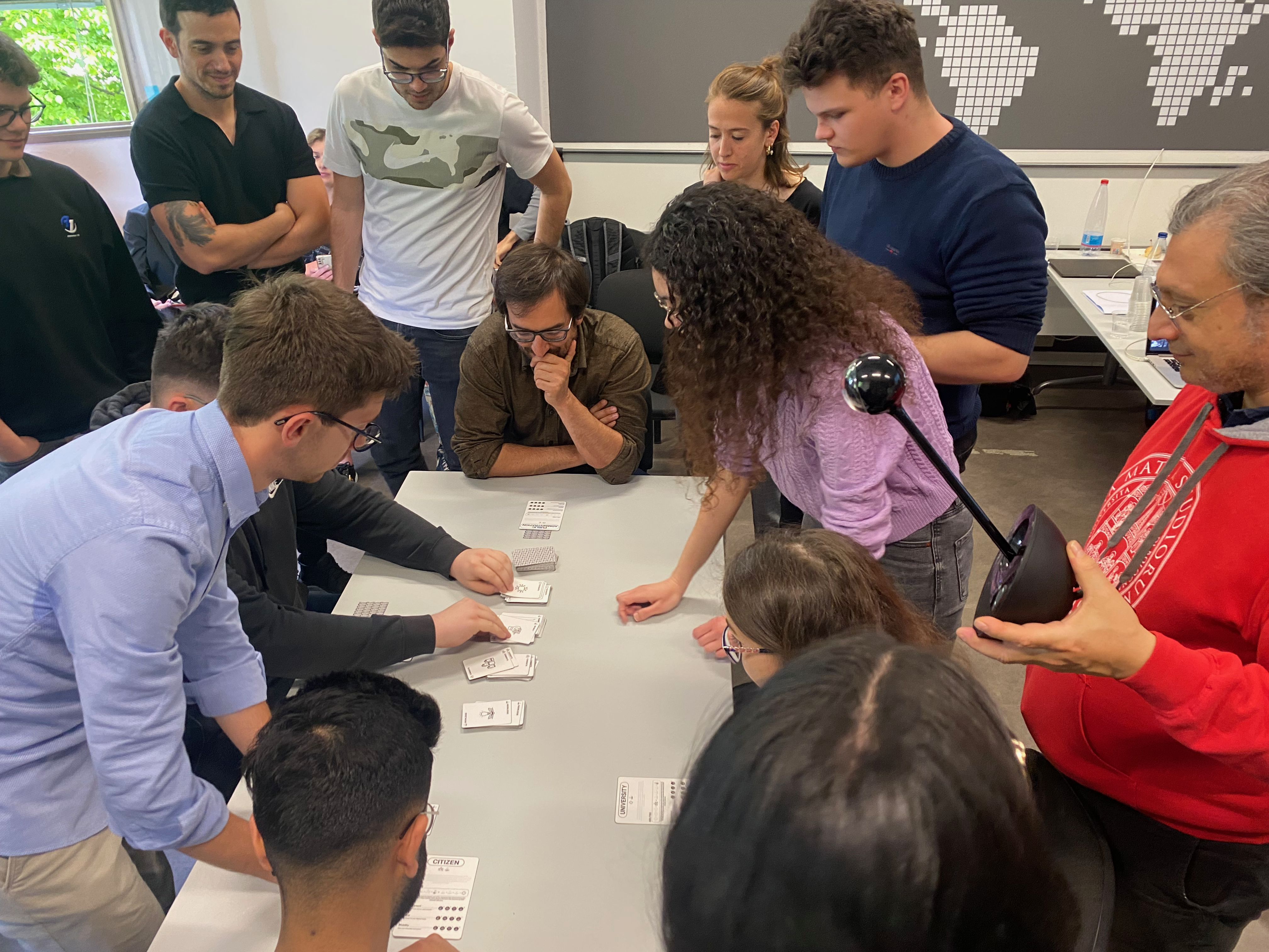 Students gathered around a collective exercise